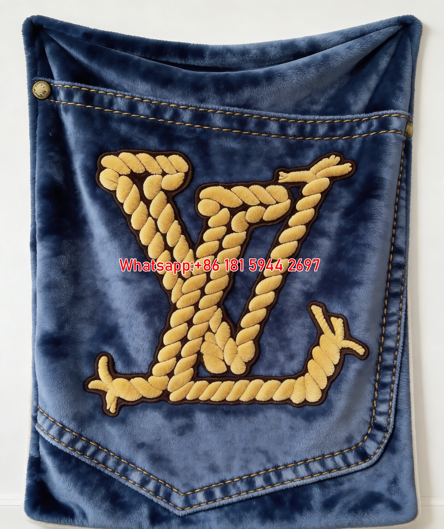 Denim Rope LV Embroidery Flannel Throw Blanket 317